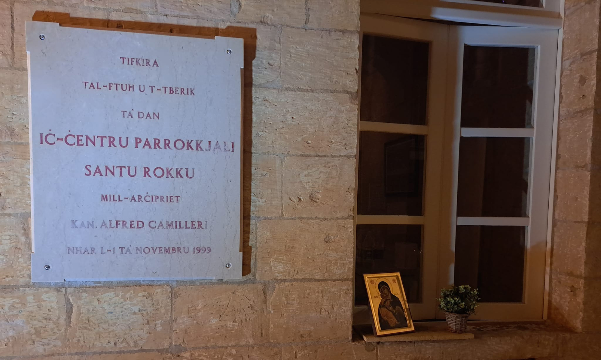 Diskors għall-ftuħ uffiċjali taċ-Ċentru Santu Rokku fl-1 ta’ Novembru 1999